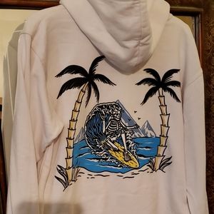 NEW White imprinted surf skull sweatshirt hoodie